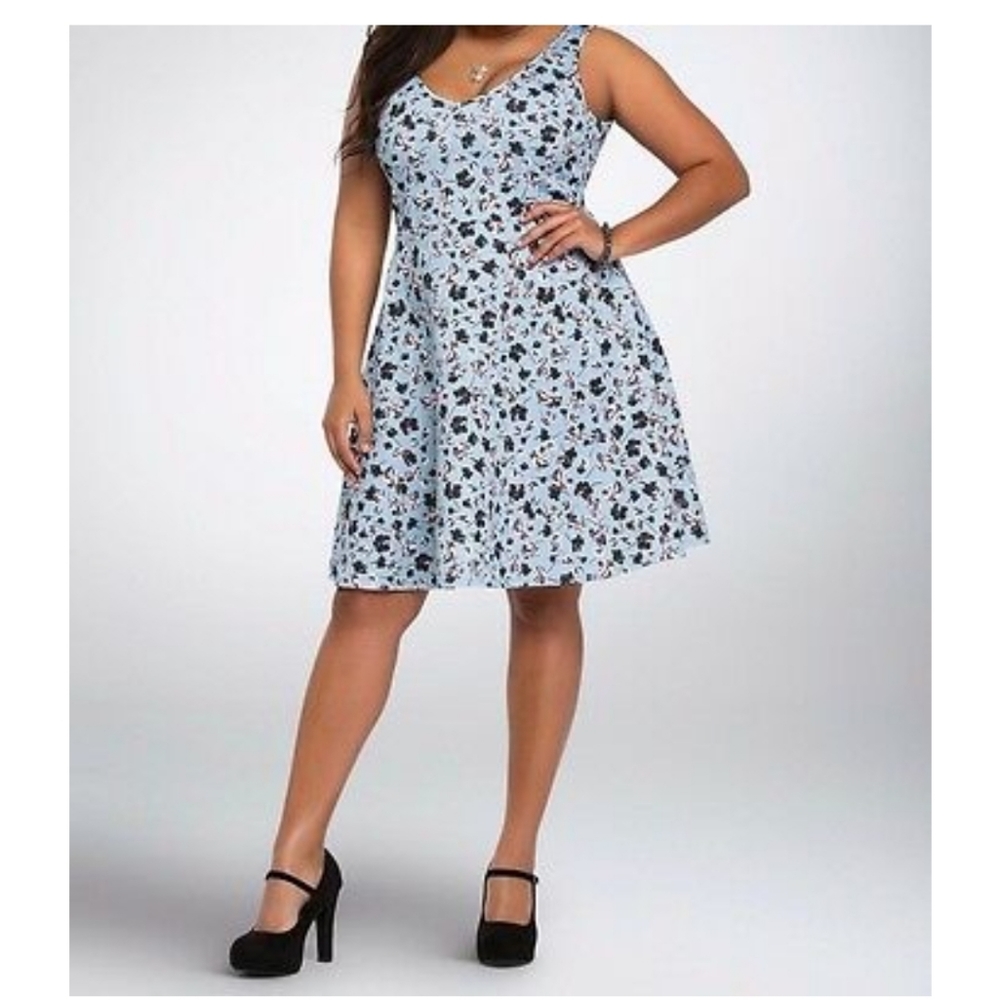 Torrid light blue floral tank skater dress